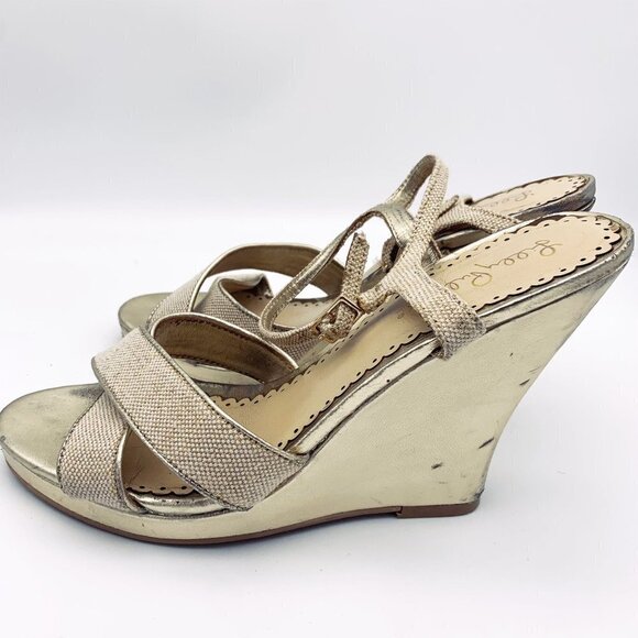 Lilly Pulitzer Abby Wedge Sandals  Gold Metallic - 8.5 Pre Owned - Picture 7 of 8